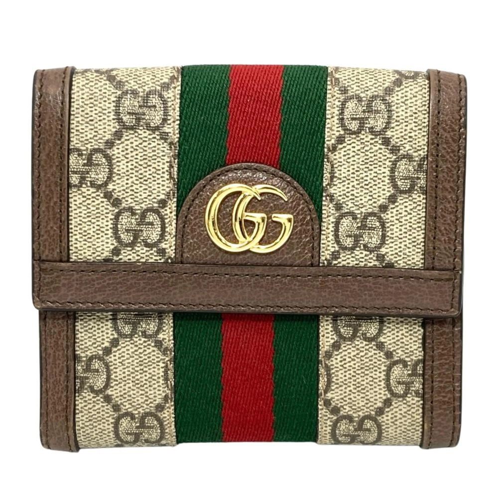 Gucci Ophidia Bi-fold Wallet, GG Supreme Canvas, 523173, Beige, Sherry Line, ...